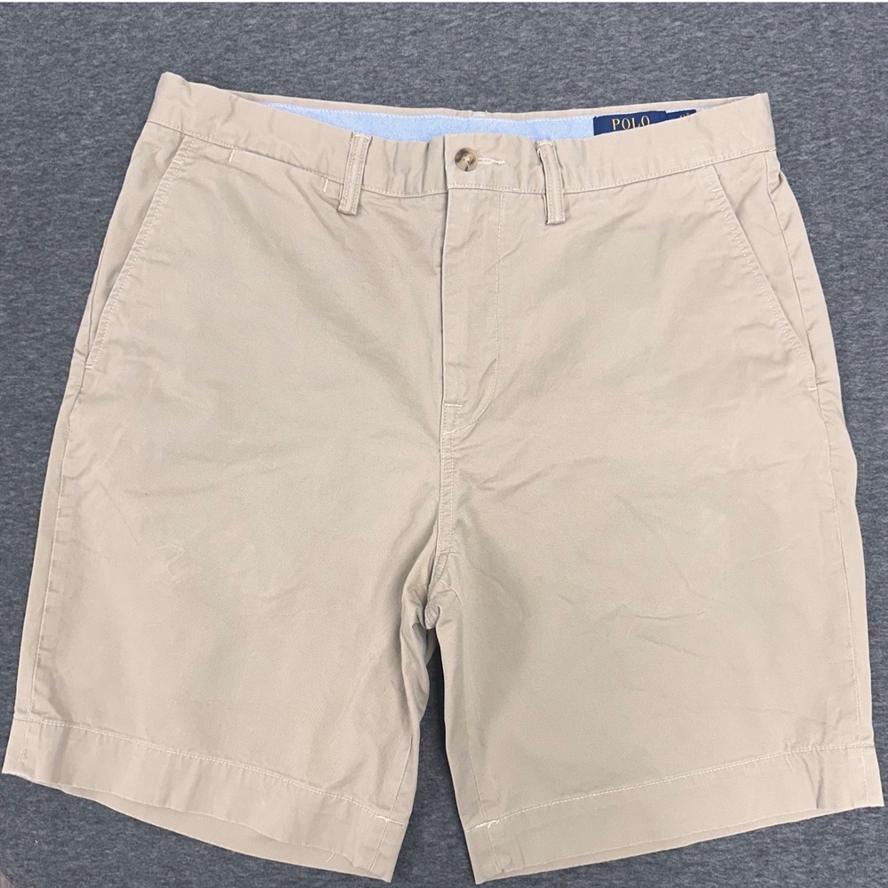 Polo Ralph Lauren Classic Fit 9" Shorts Khaki Flat Front Chino Casual Size 34 - Picture 2 of 9